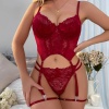 Bordo Babydoll İç Giyim Seti Bustiyer  ,Külot , Bacak Bantları