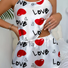 Love Desenli Beyaz Saten Şortlu Gecelik Takım