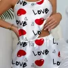 Love Desenli Beyaz Saten Şortlu Gecelik Takım