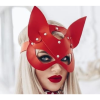 Fantezi Deri Seksi Kırmızı Kedi Maske Kelepçe Kırbaç Seti ( 3lü set) BC5367