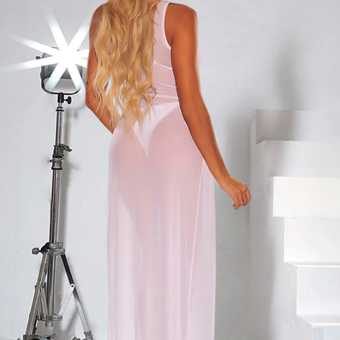 Beyaz Yanlardan Yırtmaçlı Uzun Fantezi Sexi Fantezi Gecelik Model 68000B