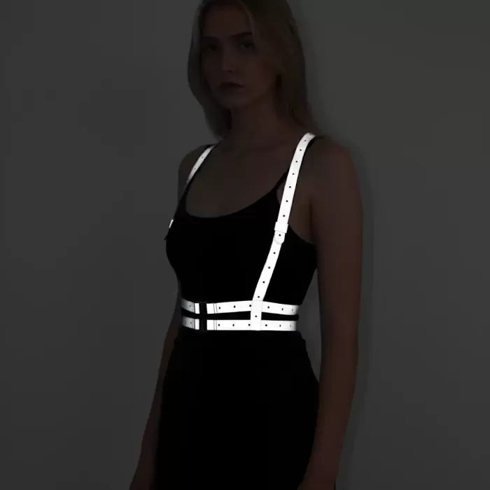 Karanlıkta Yansıyan - Reflektörlü Göğüs Harness, Parti Harness, Elbise Aksesuar - APFT205
