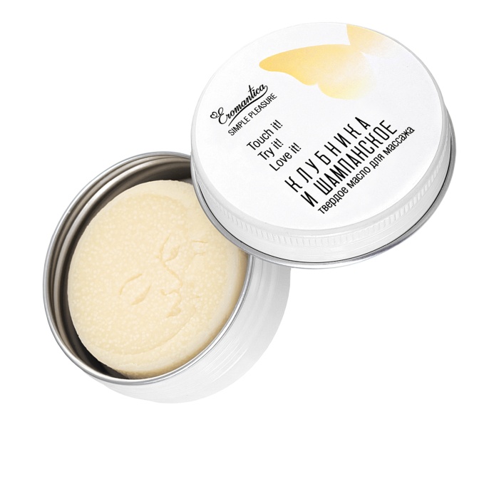 Eromantica Masif Çilekli şampanya masajı için katı yağ, 20 g