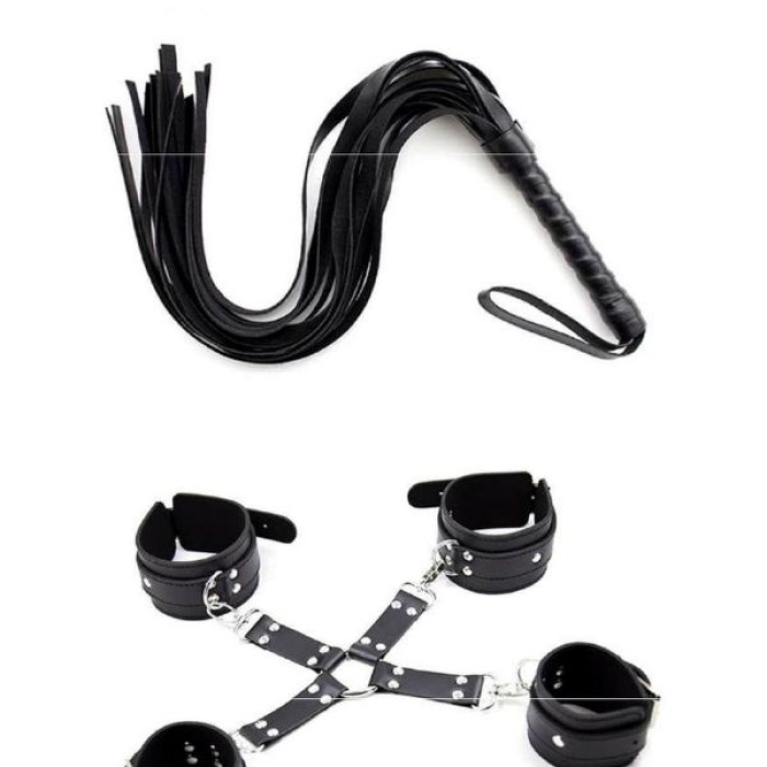 Censan Siyah Kelepçe Kırbaç Set