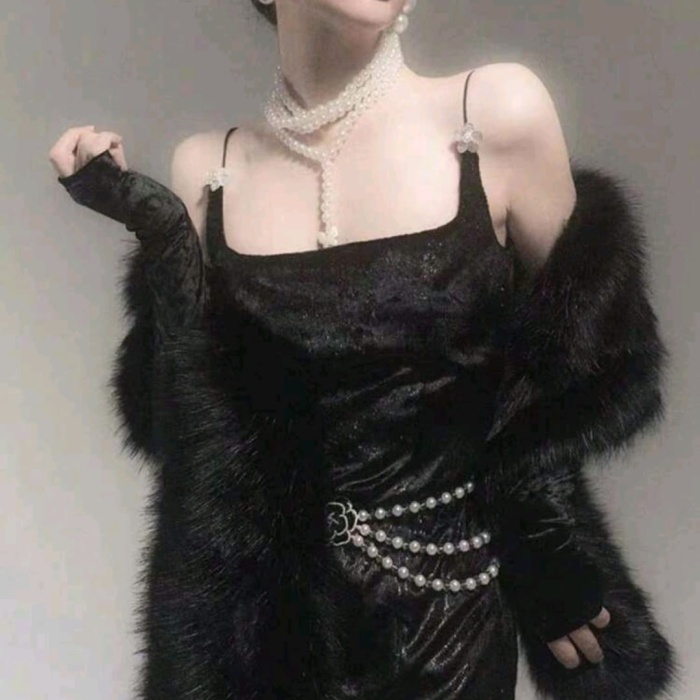 Kürk Orijinal Siyah Seksi Omuzluk Şık Kürk