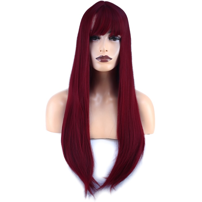 Düz Perçemli Uzun Fiber Sentetik Peruk - Kızıl