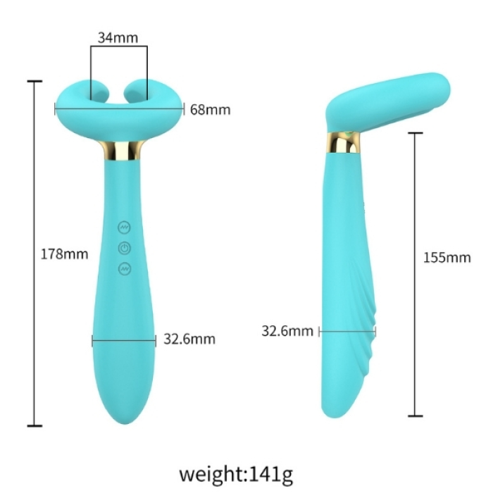Censan Çiftler için Klitoris Vibratörü – 3 Motorlu Çok Fonksiyonlu Konsolador ve Penis Masajörü (Mavi)
