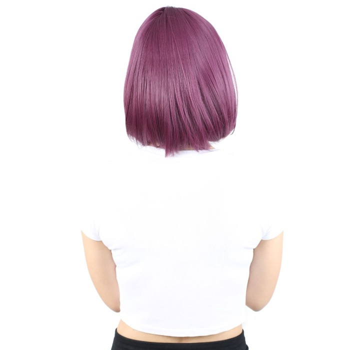 Küt Kahküllü Fiber Sentetik Peruk - Patlıcan Moru