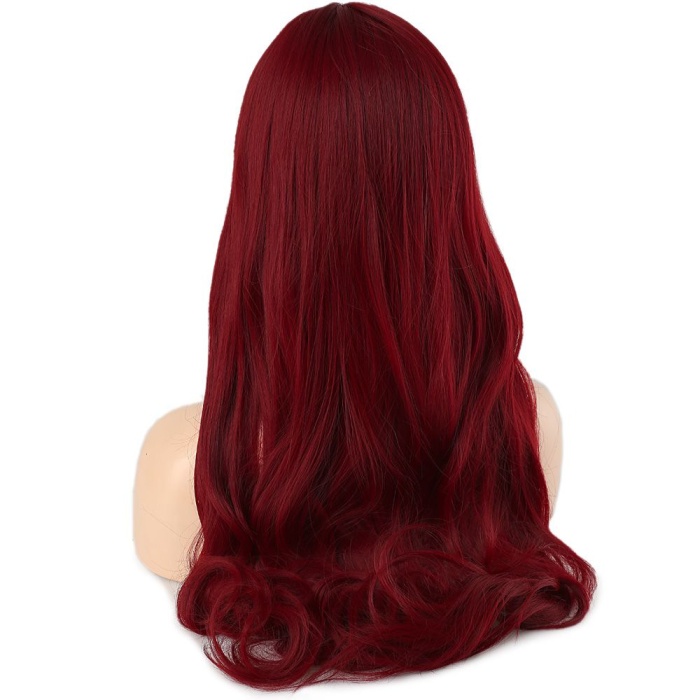 Kahküllü Uzun Dalgalı Fiber Sentetik Peruk - Kızıl
