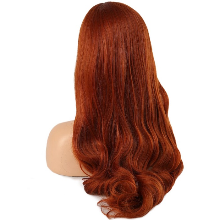 Kahküllü Uzun Dalgalı Fiber Sentetik Peruk - Bakır