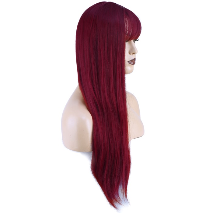 Düz Perçemli Uzun Fiber Sentetik Peruk - Kızıl