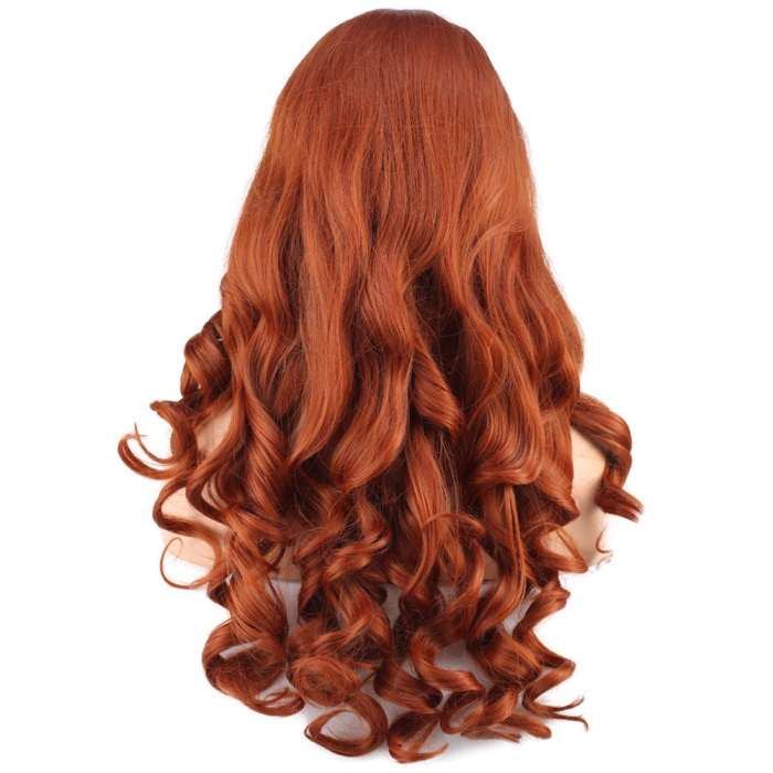 Dalgalı Perçemli Uzun Fiber Sentetik Peruk - Bakır