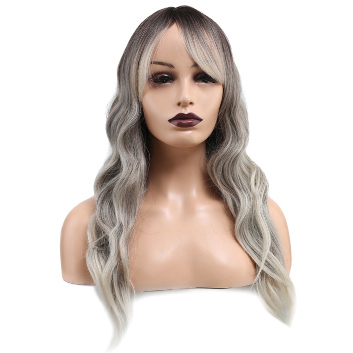 Dalgalı Perçemli Fiber Sentetik Orta Boy Peruk - Ombre ve Röfleli