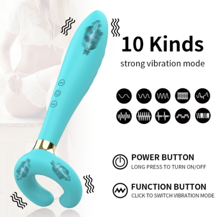 Censan Çiftler için Klitoris Vibratörü – 3 Motorlu Çok Fonksiyonlu Konsolador ve Penis Masajörü (Mavi)