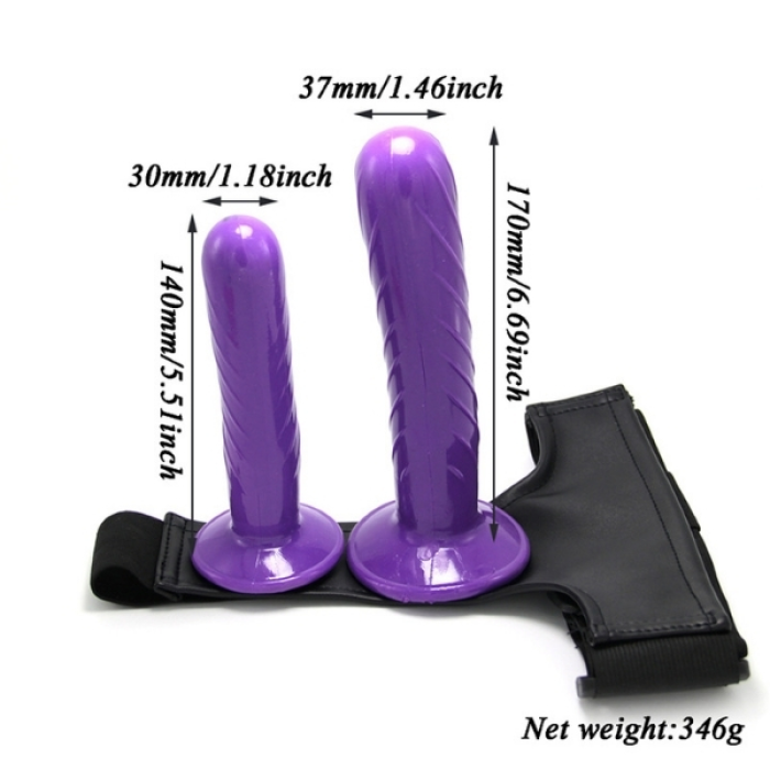 Censan Mor Double Dong Titreşimli Belden Bağlamalı Çift Taraflı Bisex Dildo Vibratör