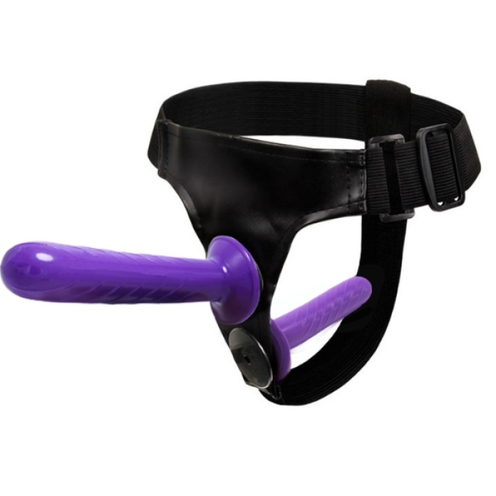 Censan Mor Double Dong Titreşimli Belden Bağlamalı Çift Taraflı Bisex Dildo Vibratör