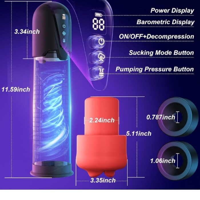 Censan Cafatop 3’ü 1 Arada Erkek Vakum Pompası ve Mastürbatörü – Elektrikli Otomatik Emiş, Penis Büyütücü ve 2 Yedek Kılıf + 3 Penis Halkası, Pembe İç Kılıf, USB Şarjlı