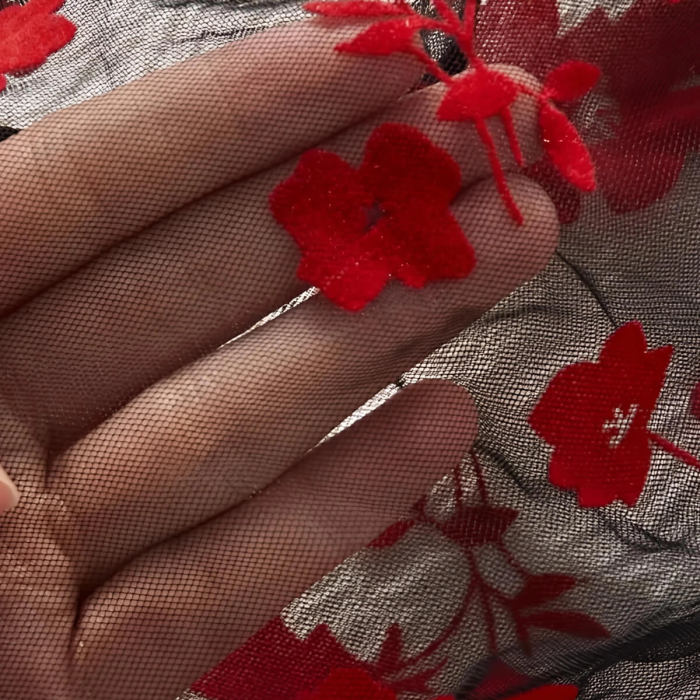 Çiçek Desenli Siyah Transparan Şortlu Gecelik TM1377