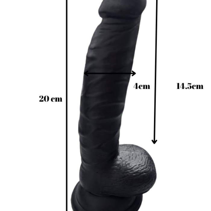 Gerçekçi Testisli Siyah Dildo 20 cm