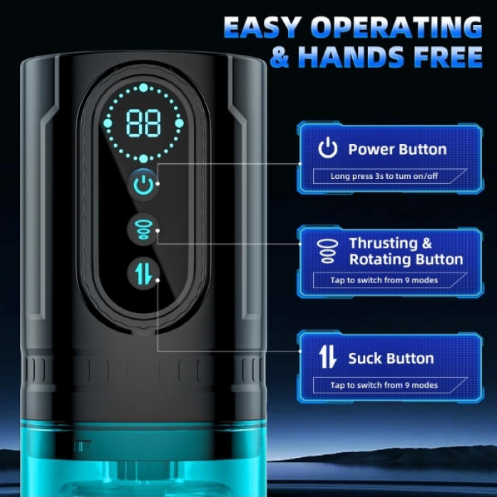 Censan Şarjlı İleri Geri ve Dönmeli 15 Modlu Titreşimli Emişli Otomatik Vajina