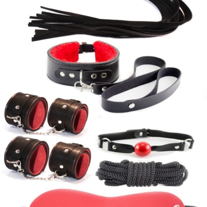 Censan 7 Parça Fetiş Esaret Seti Siyah Kırmızı