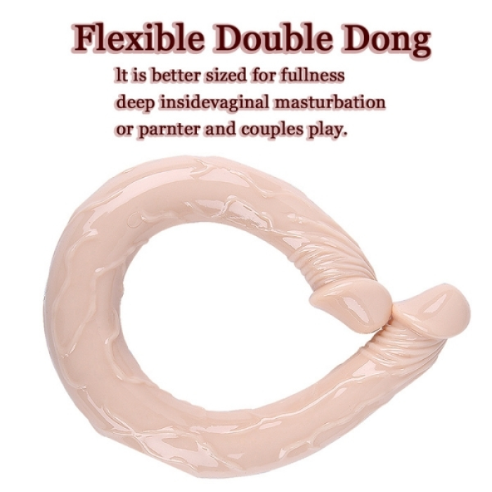 Censan Çift Taraflı Esnek Dildo 40 cm – Gerçekçi Dokulu Ten Renk