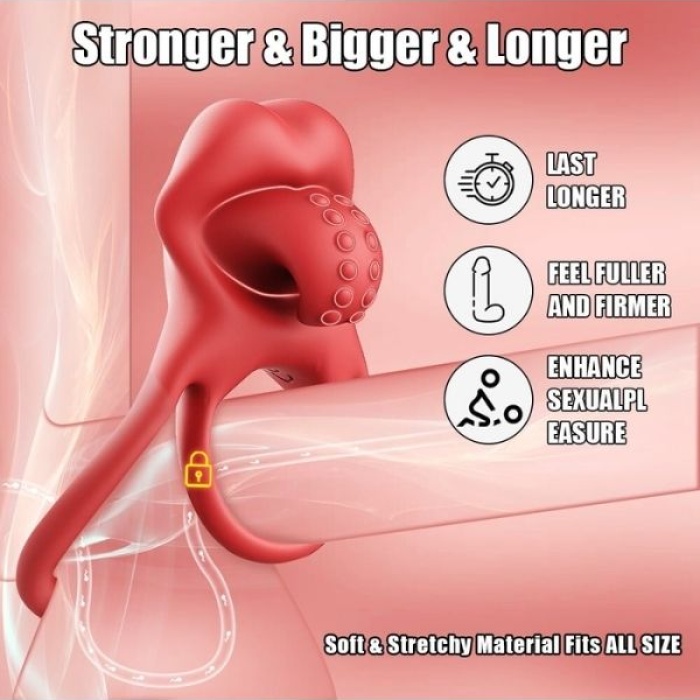 Censan G-Noktası Uyarımlı Dilli Titreşimli Penis Halkası – Çift Yönlü Zevk