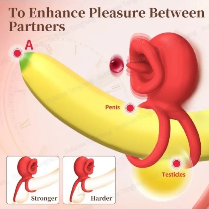 Censan G-Noktası Uyarımlı Dönen (swing) Haraketli Dilli Titreşimli Penis Halkası – Çift Yönlü Zevk