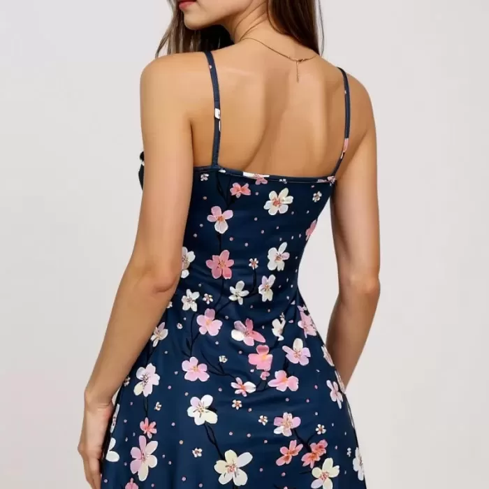 Çiçek Desenli Mavi Askılı Gecelik