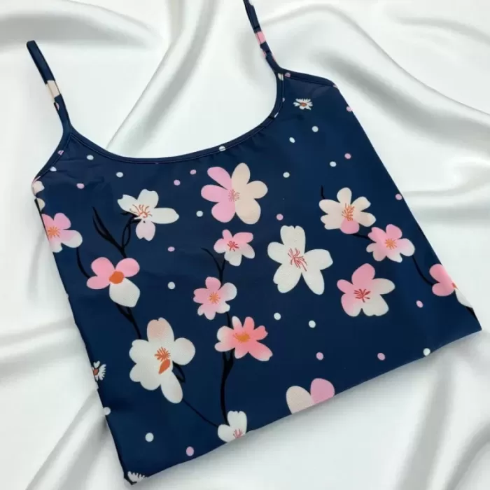 Çiçek Desenli Mavi Askılı Gecelik