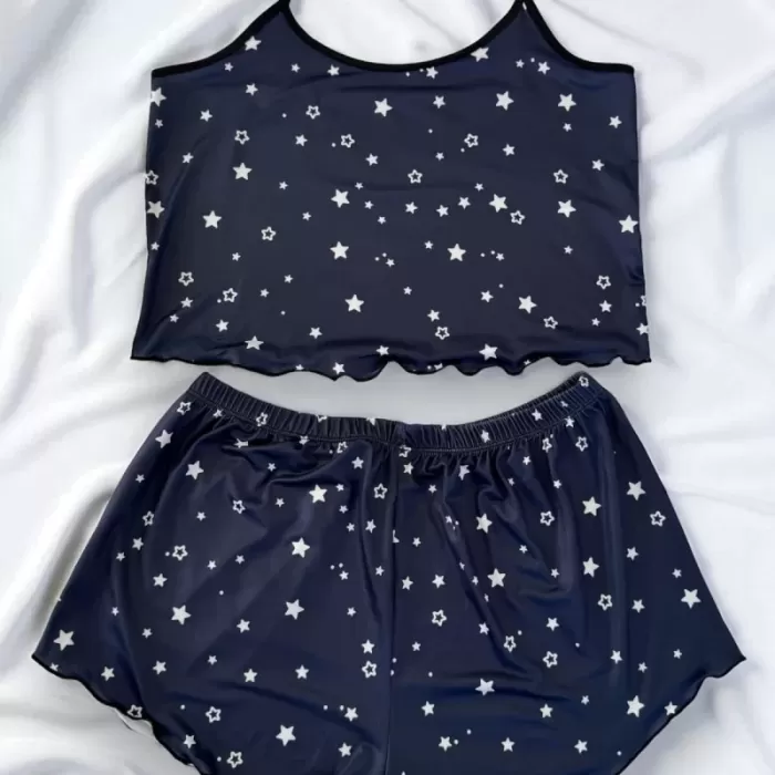 Yıldız Desenli Lacivert Şortlu Pijama Takımı