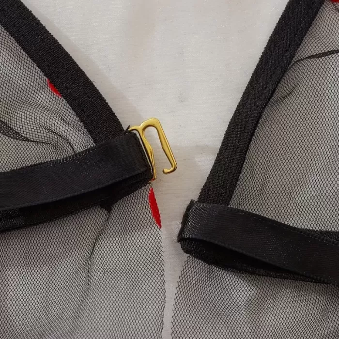 Kalp Desenli Siyah Transparan Tül Gecelik TM1378