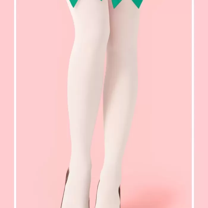 Yeşil Fiyonklu Beyaz Jartiyer Çorabı TM1380