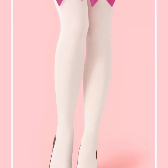 Fuşya Fiyonklu Beyaz Jartiyer Çorabı TM1379