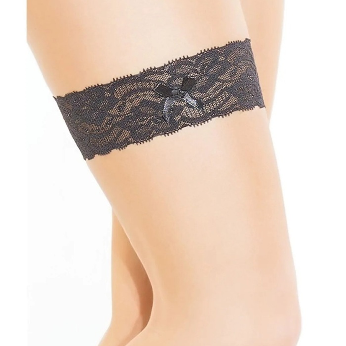 Fantezi Seksi Dantelli Fiyonklu Siyah Bacak Bandı BC0436