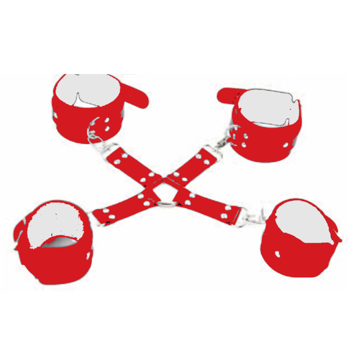 Bacio Fantezi Kırmızı Deri Pozisyon El Ayak Kelepçesi BC5413K