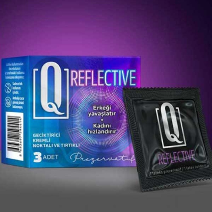 Q REFLECTİVE 3'LÜ KREMLİ TIRTIKLI PREZERVATİF