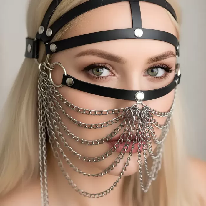 Zincirli Deri Seksi Maske - APFT465