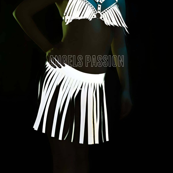 Karanlıkta Parlayan Püsküllü Etekli Seksi Harness Takım - APFT482