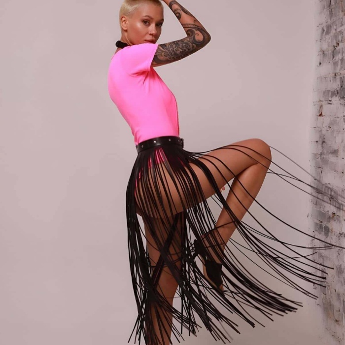 Deri Püsküllü Etek, İnce Püsküllü Boy Etek, Şık Deri Etek Harness - APFT1088