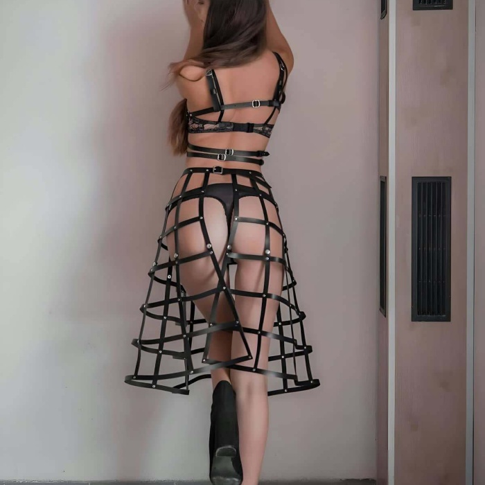 Kafes Tasarımlı Deri Alt ve Üst Takım, Festival Kostümleri - APFT1013