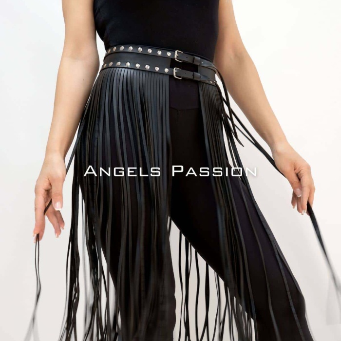 5 mm Püsküllü Şık Deri Etek, Diz Altı Püsküllü Etek - APFT1398