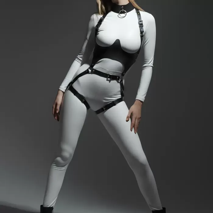 Deri Harness, Göğüs Altı Destekli Harness Takım, Deri Dansçı Kostüm - APFT1402