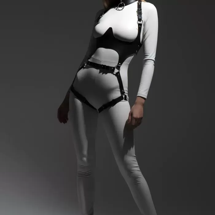 Deri Harness, Göğüs Altı Destekli Harness Takım, Deri Dansçı Kostüm - APFT1402