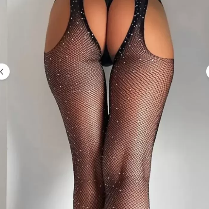 Taşlı ağ kısmı açık vücut çorabı