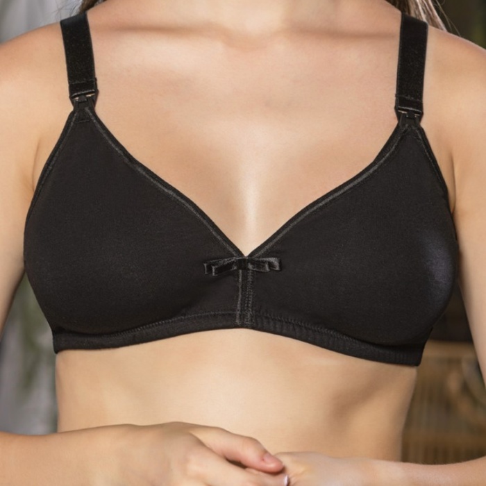 Siyah Anne İçin Konforlu Emzirme Sütyeni,PamukluTelsiz,Süngersiz, Mom Bra