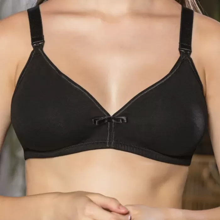 Siyah Anne İçin Konforlu Emzirme Sütyeni,PamukluTelsiz,Süngersiz, Mom Bra