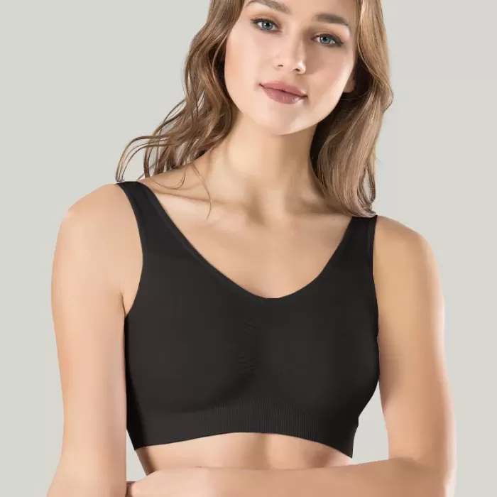 Kadın Siyah Kalın Askılı Çıkarılabilir Pedli Örme Seamless Dikişsiz Basic Büstiyer