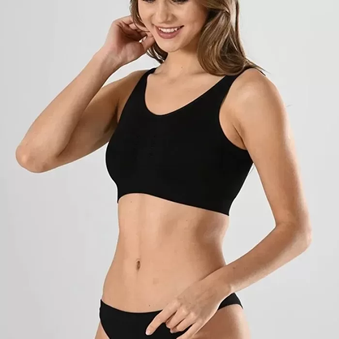 Kadın Siyah Kalın Askılı Çıkarılabilir Pedli Örme Seamless Dikişsiz Basic Büstiyer