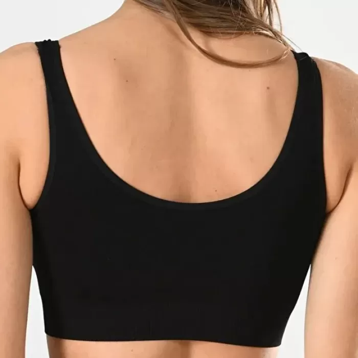 Kadın Siyah Kalın Askılı Çıkarılabilir Pedli Örme Seamless Dikişsiz Basic Büstiyer